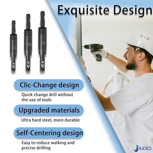 CC2430 Self Centering Drill Bit Set 3/32", 7/64", 1/8" for 1/4 in VIX Bit Bosch Clic-Change Hex Shank Drill, #6 8 10 Self-Centering Hinge Drill Bit, 3 Piece - Image 3
