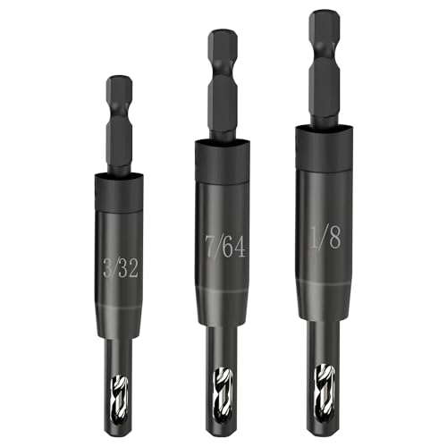 CC2430 Self Centering Drill Bit Set 3/32", 7/64", 1/8" for 1/4 in VIX Bit Bosch Clic-Change Hex Shank Drill, #6 8 10 Self-Centering Hinge Drill Bit, 3 Piece